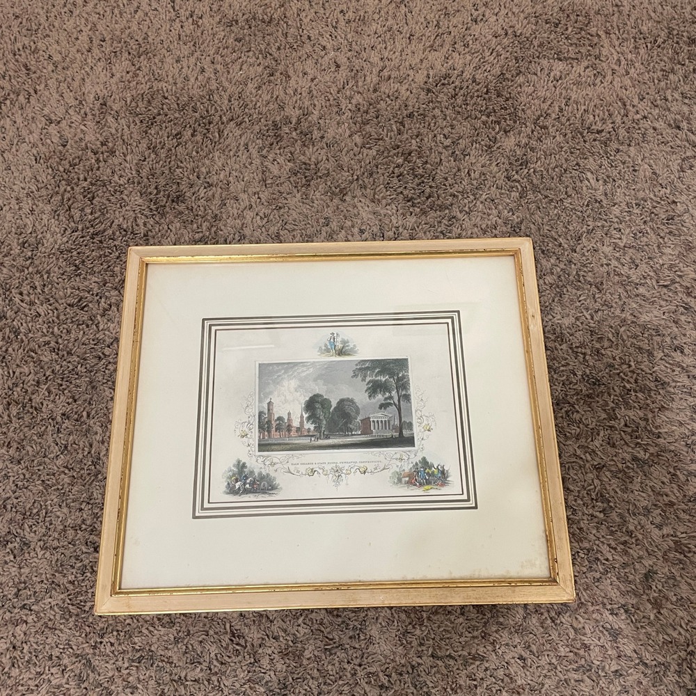Vintage Yale‎ College & State House New Haven CT Framed Print Engraving Hintons